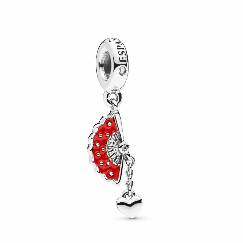 Pandora Spanish Fan Dangle Charm Ireland - Sterling Silver/Enamel/Red/Cubic Zirconia - 724509SPB